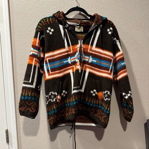 Earth Ragz Wool Cotton Blend Aztec Southwestern Hoodie Jacket Women Size Small